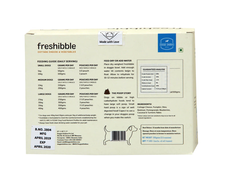 Freshibble - Cottage Cheese & Vegetables (100g per pkt)